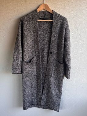 Oversized Gray Knit Longline Women's Cardigan Sweater